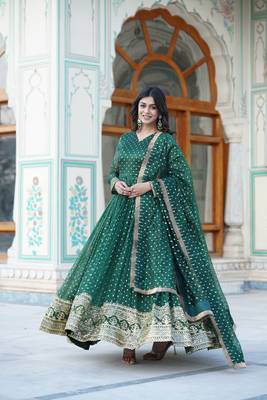 New premium readymade stylish green color gown with dupatta collection 1