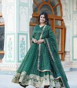 New premium readymade stylish green color gown with dupatta collection