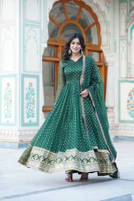 New premium readymade stylish green color gown with dupatta collection 2