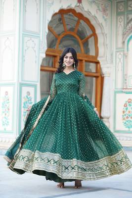 New premium readymade stylish green color gown with dupatta collection 3