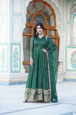 New premium readymade stylish green color gown with dupatta collection 4