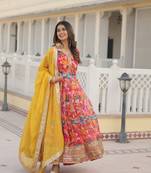 The latest designer readymade orange gown with dupatta set