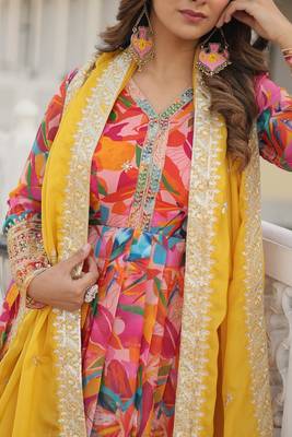 The latest designer readymade orange gown with dupatta set 4