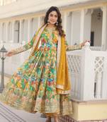 The latest designer readymade green gown with dupatta set