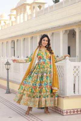 The latest designer readymade green gown with dupatta set 2