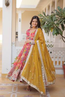 The elegant readymade red alia cut gown with dupatta set 3