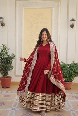 Beautiful elegance of premium designer readymade gown with dupatta set 1