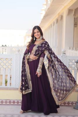 The perfect attractive wine color gown with dupatta set 2