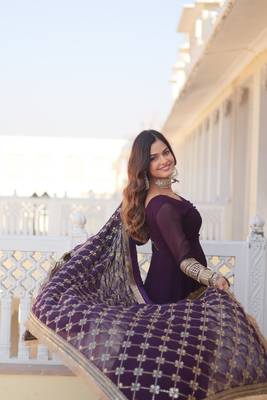 The perfect attractive wine color gown with dupatta set 4