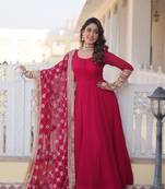 The perfect attractive pink color gown with dupatta set