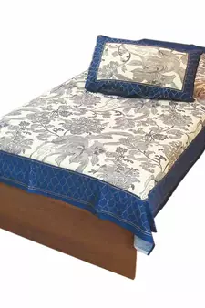 Sanganeri Designer Golden Cotton Single Bed Sheet Diwali Gift 402