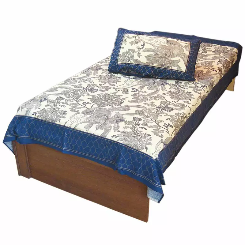 Sanganeri Designer Golden Cotton Single Bed Sheet Diwali Gift 402