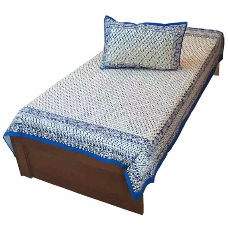 Jaipuri Cotton Single Bed Sheet Bed Cover With Pillow Deepawali Special Gift 404