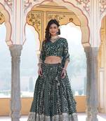 CHARMING GREEN PURE VISCOSE JACQUARD WITH SEQUINS AND THREAD EMBROIDERED WORK TRADITIONAL LEHENGA CHOLI