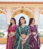CHARMING RANI PINK & WINE & GREEN JACQUARD WITH SEQUINS AND EMBROIDERED WORK PACK OF COMBO TRADITIONAL LEHENGA CHOLI