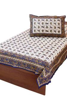Sanganeri Hand Block Print Single Bed Sheet Set Diwali Special Gift 405