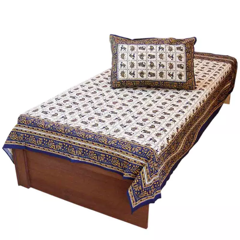 Sanganeri Hand Block Print Single Bed Sheet Set Diwali Special Gift 405