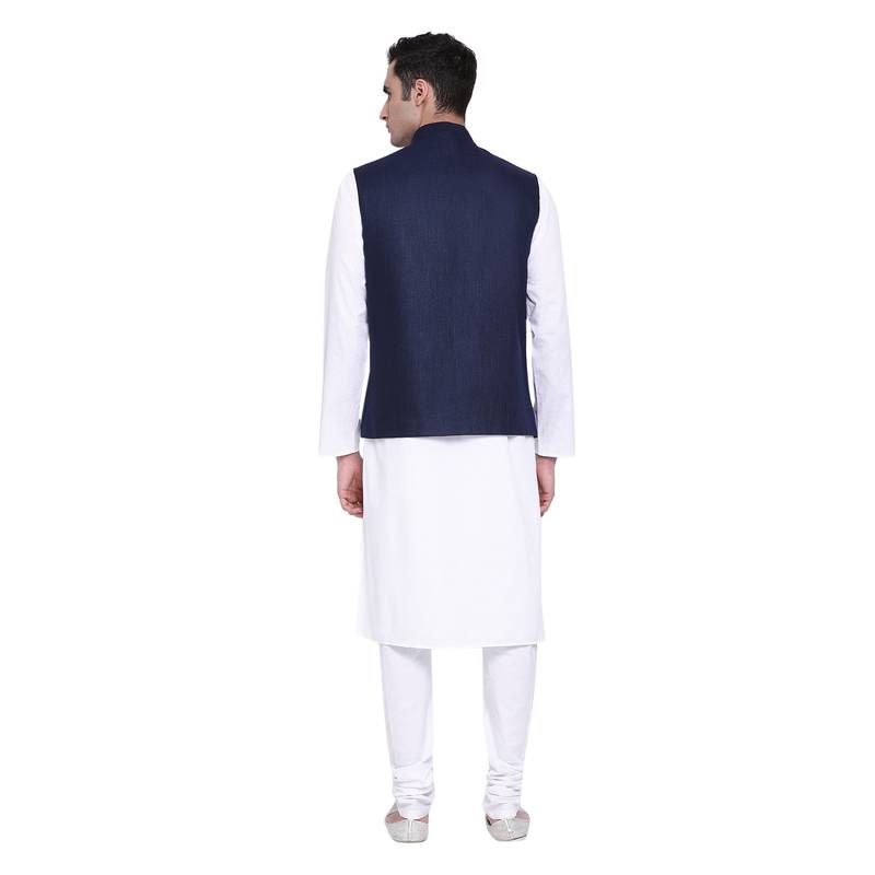 Namaskar navy blue plain linen nehru-jacket