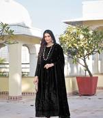 Black color embroideried faux georgette semi stitched anarkali gown