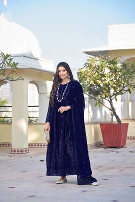 Blue embroidered faux georgette anarkali gown 1