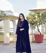 Blue color embroideried faux georgette semi stitched anarkali gown