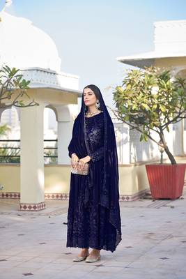 Blue embroidered faux georgette anarkali gown 2