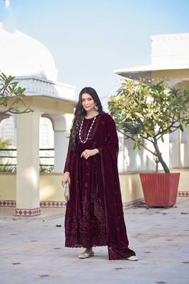 Purple embroidered faux georgette anarkali gown 1