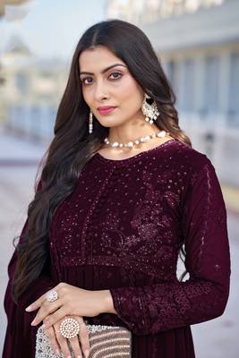 Purple embroidered faux georgette anarkali gown 3