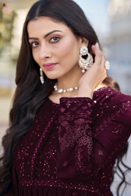 Purple embroidered faux georgette anarkali gown 4