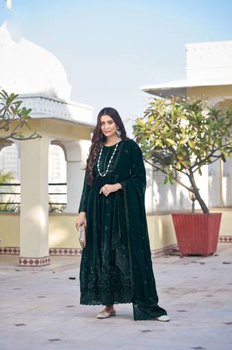 Rama color embroideried faux georgette semi stitched anarkali gown