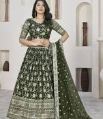 Mehendi Green Dola Jacquared Zari And Sequins Embroidereded Indian Wedding Mehendi Ceremony Lehenga Dress