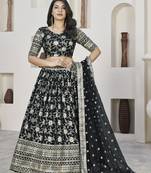 Black Dola Jacquared Zari Work And Sequins Embroidereded Lehenga Choli For Wedding