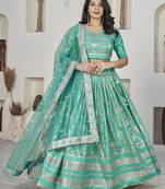 Fetching Sea Green Dola Jacquared Zari Work And Sequins Embroidereded Lehenga Choli For Party