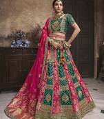 Dark teal colour banarasi jacquard silk wedding lehenga choli