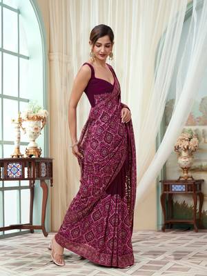 Trendmalls  Vichitra Silk Blend Heavy Embroidery Designer Saree For Women 1