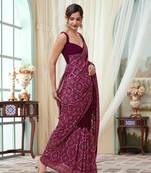  Vichitra Silk Blend Heavy Embroidery Designer Saree For Women