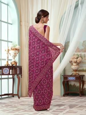 Trendmalls  Vichitra Silk Blend Heavy Embroidery Designer Saree For Women 2