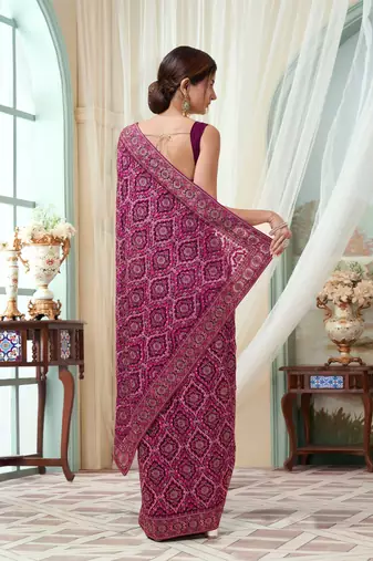 Trendmalls  Vichitra Silk Blend Heavy Embroidery Designer Saree For Women