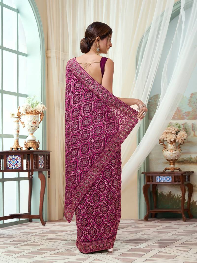  Vichitra Silk Blend Heavy Embroidery Designer Saree For Women