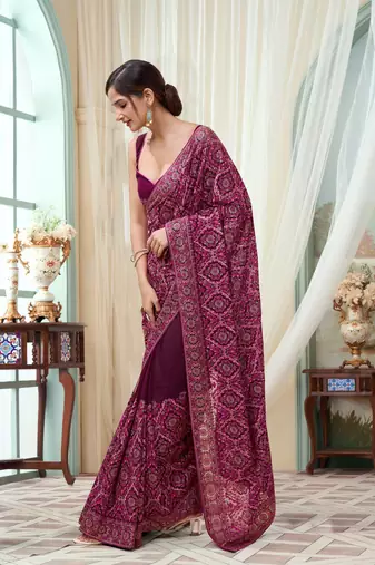 Trendmalls  Vichitra Silk Blend Heavy Embroidery Designer Saree For Women