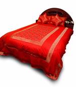 5 Piece Red Royal Jaipuri Silk Double Bed Cover Set Deepawali Gift 205