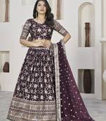 Wine Dola Jacquared Zari Work And Sequins Embroidereded Designer Lehenga Choli