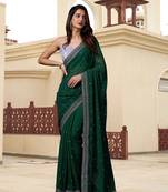 Dark Green Georgette Saree with Silver Floral Embroidery Work