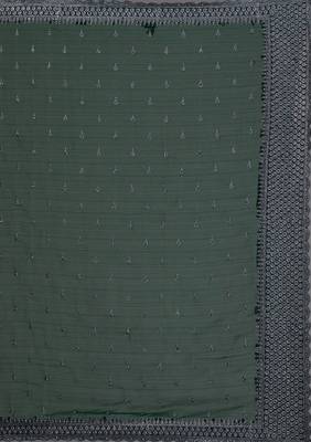 Dark Green Georgette Saree with Silver Floral Embroidery Work 7