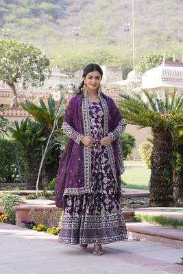 Women's wine jacquard with embroidered sequins work party wear gown 4