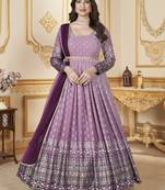 Pink metalic foil work faux georgette festive anarkali salwar suit with dupatta stitched long gown
