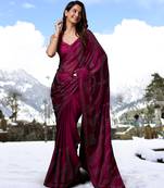 Purple Silk Blend Saree Swarovski Work Silk