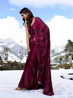 Trendmalls Purple Silk Blend Saree Swarovski Work Silk 5