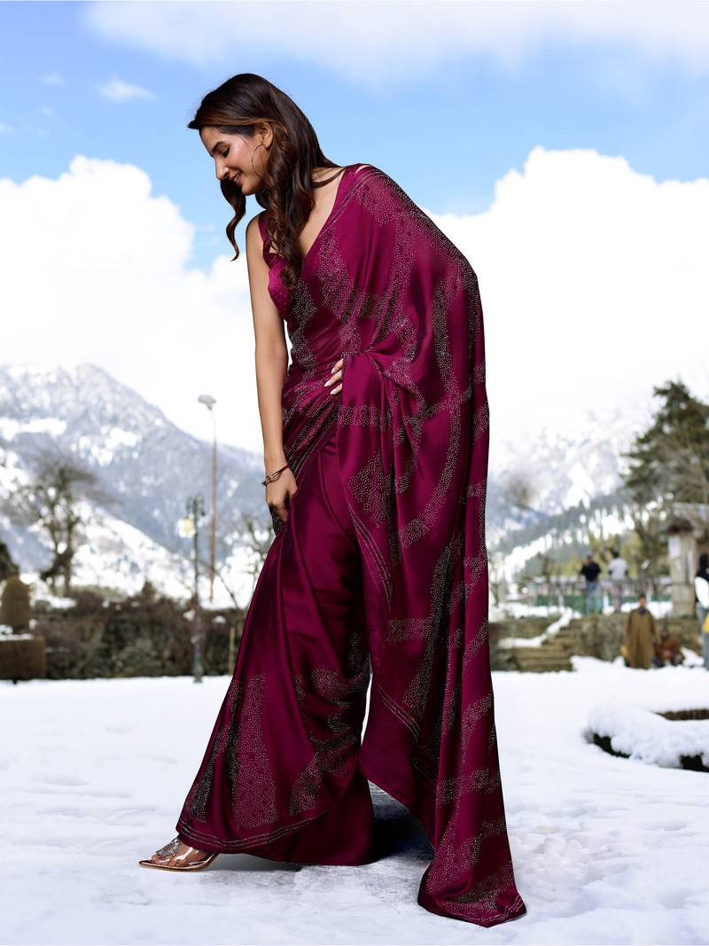Purple Silk Blend Saree Swarovski Work Silk