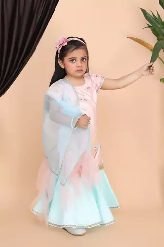 Peach Kurti Aqua Green Sharara